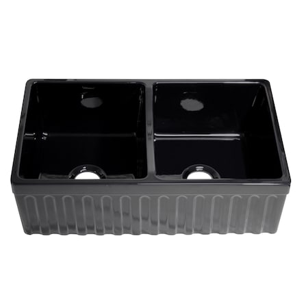 Whitehaus Rvrsbl Dbl Bowl Sink W/ A Fluted Front Apron And 2" Lip On One Side An WHQDB332-BLACK